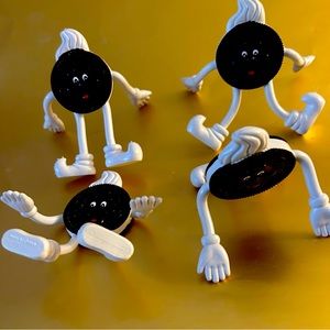 Oreo Bendable Flexible Smiling Black & White Vintage Cookie Guy Lot of 4
